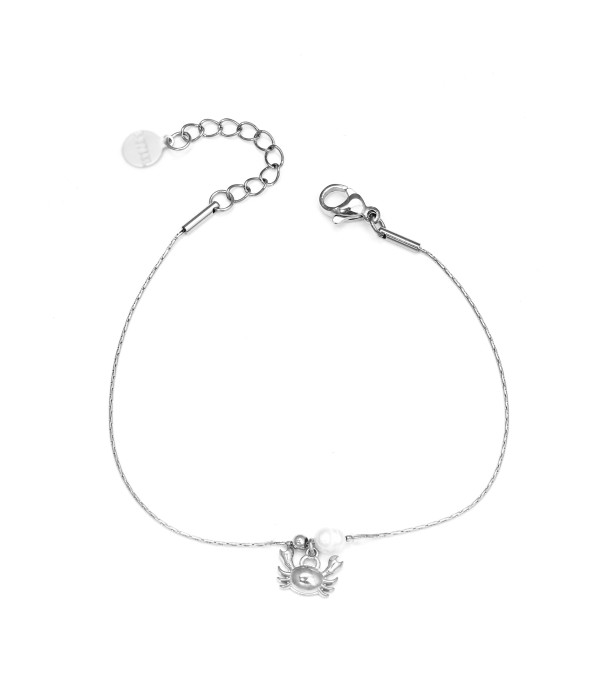 Pulsera plateada con cangrejo y perla