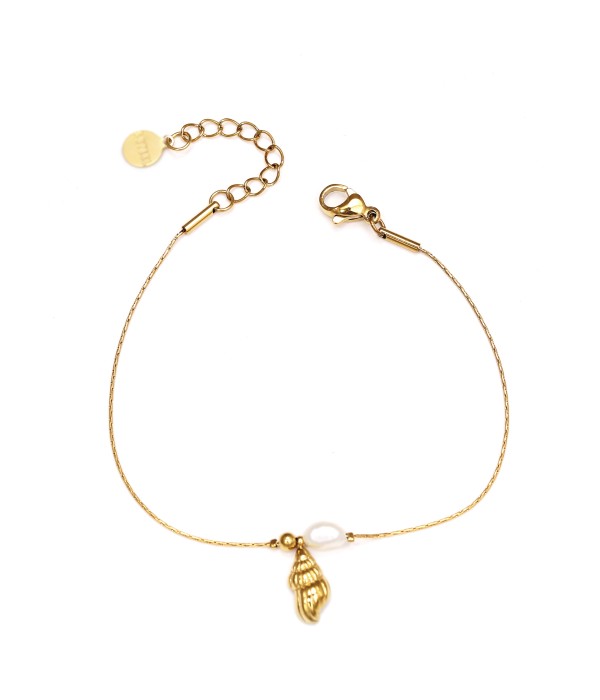 Pulsera dorada con caracola y perla