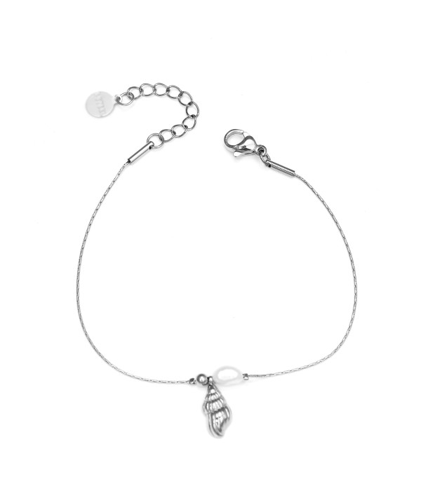 Pulsera plateada con caracola y perla