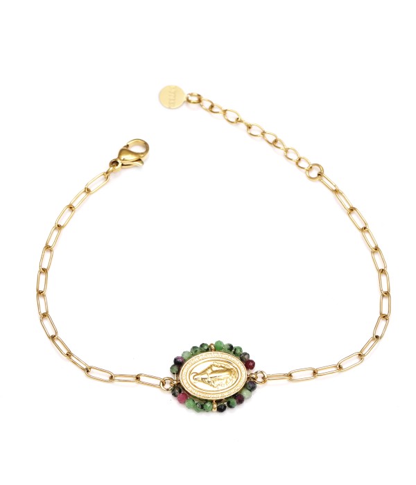 Pulsera dorada de la Virgen con piedras naturales
