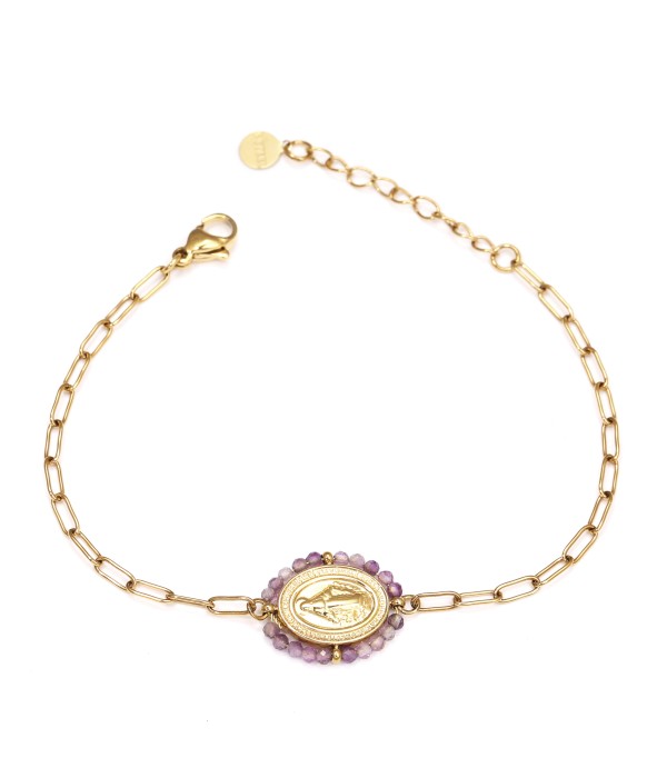 Pulsera dorada de la Virgen con piedras naturales