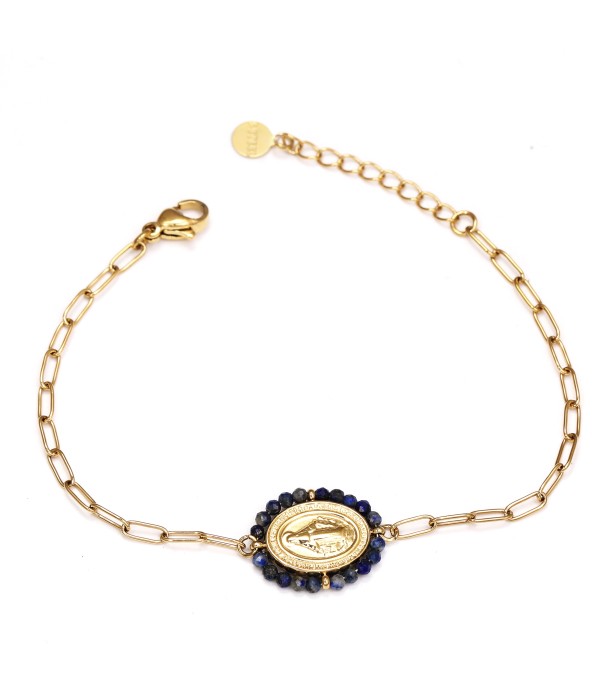 Pulsera dorada de la Virgen con piedras naturales