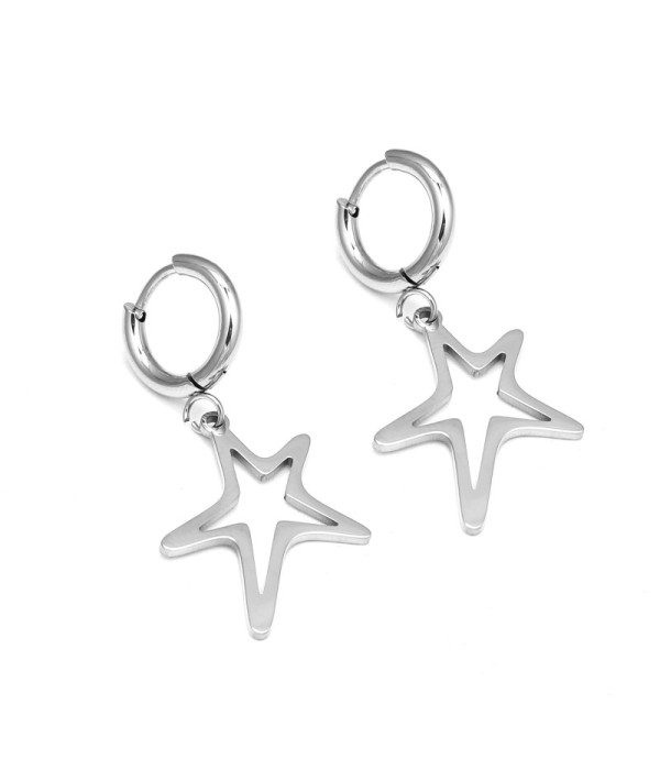 Pendientes de aro plateados con colgante de estrella(Pequeño)