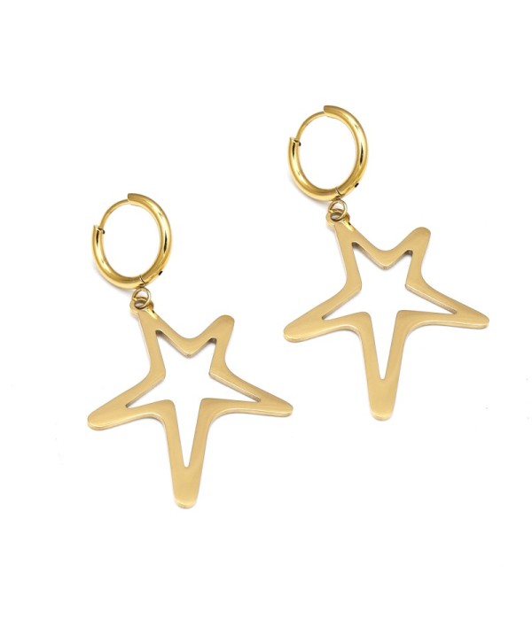Pendientes de aro dorados con colgante de estrella(Mediano)