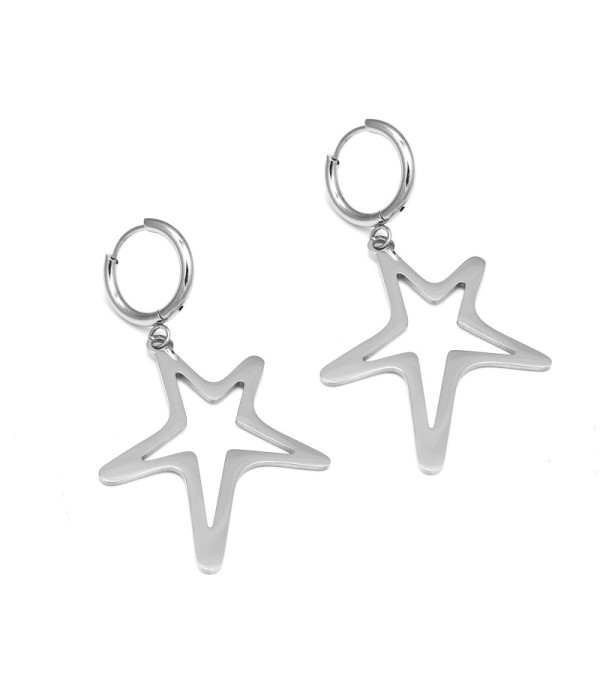 Pendientes de aro plateados con colgante de estrella(Mediano)