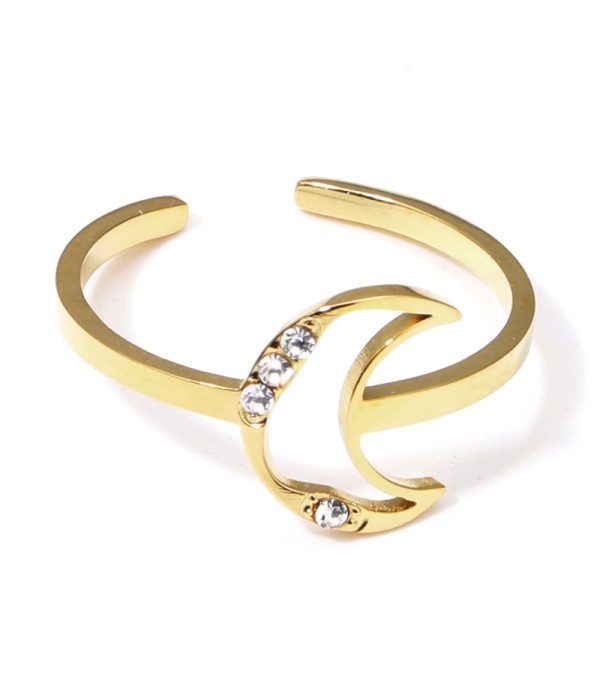 Anillo dorado con luna y detalles en circonitas