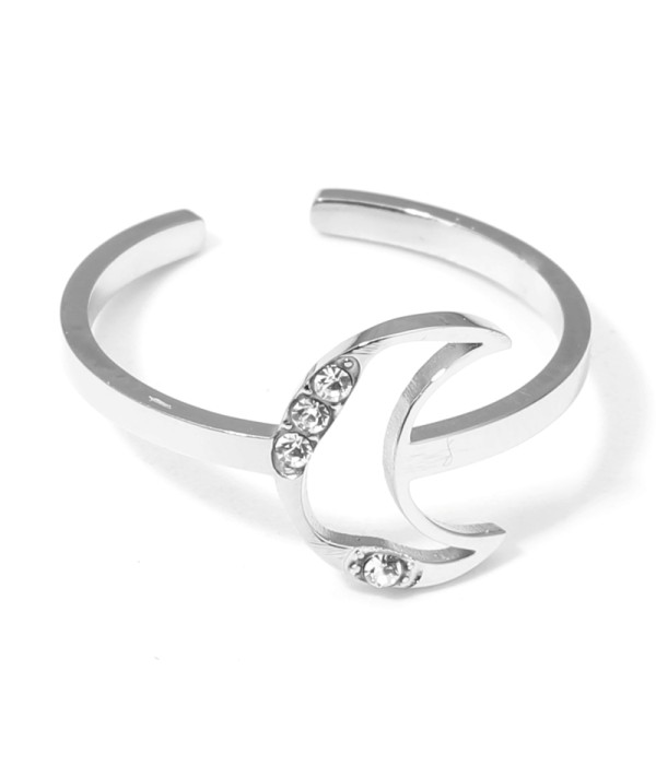 Anillo plateado con luna y detalles en circonitas