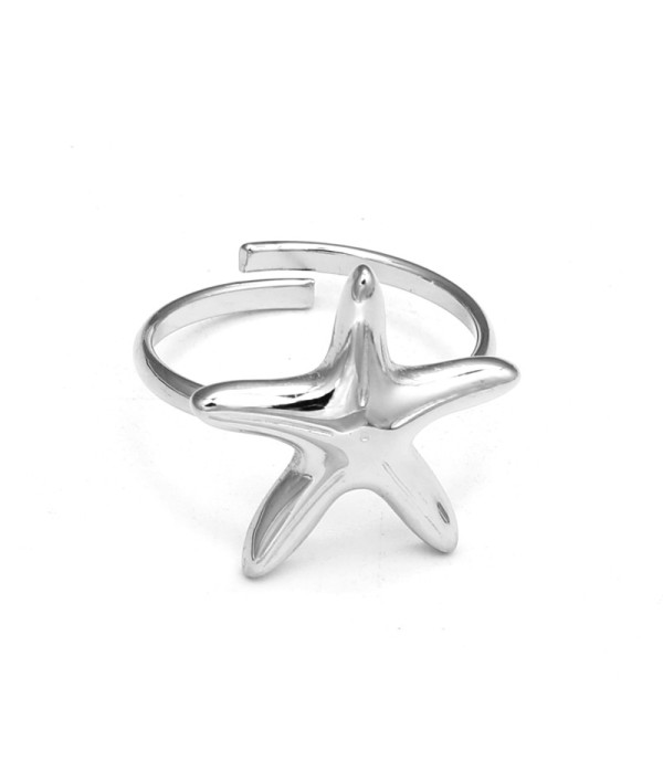 Anillo plateado con estrella de mar