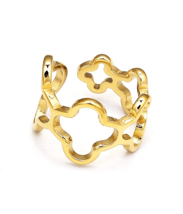 Anillo dorado de trébol de cuatro hojas calado