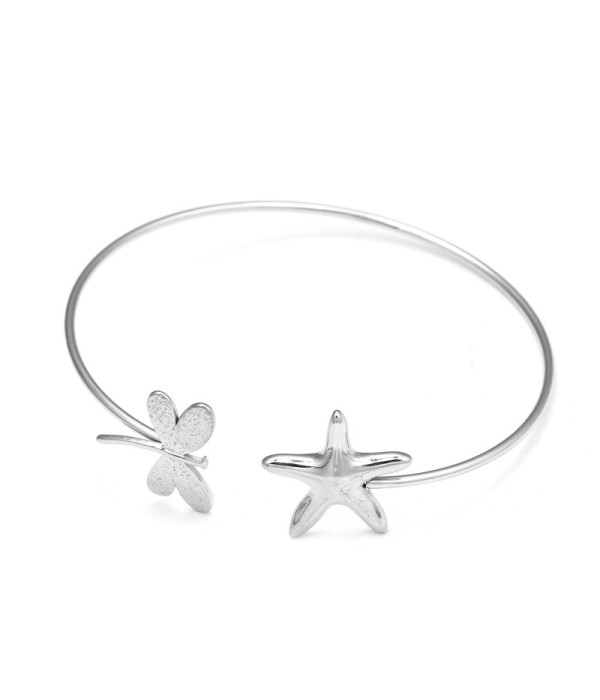 Pulsera rígida plateada con estrella de mar y...