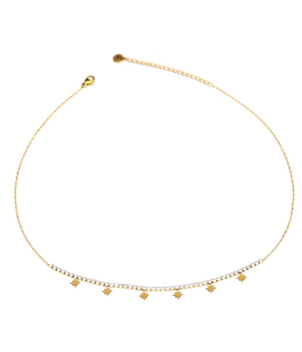 Collar dorado con detalles brillantes y colgantes de...