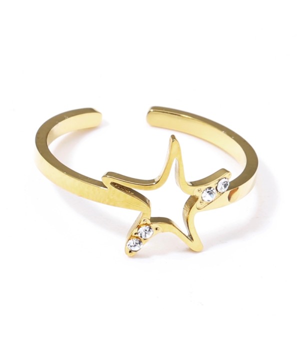Anillo dorado con estrella y detalles en circonitas