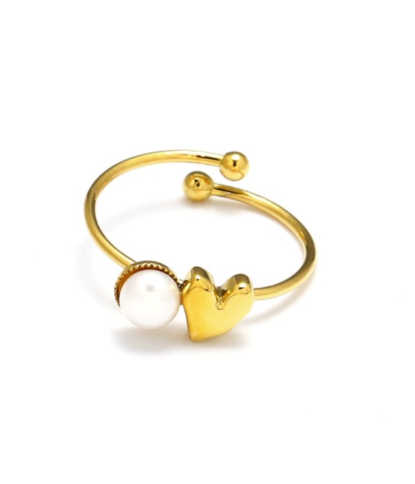 Anillo con perla y corazón retorcido