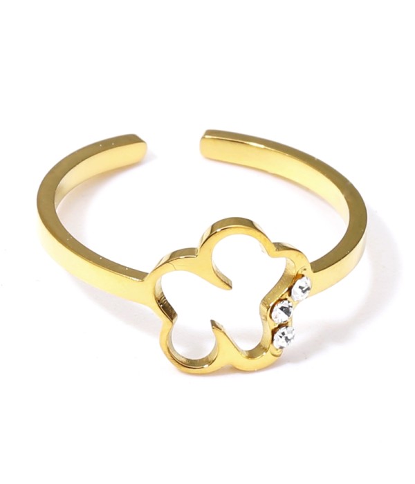 Anillo dorado con flor y detalles en circonitas
