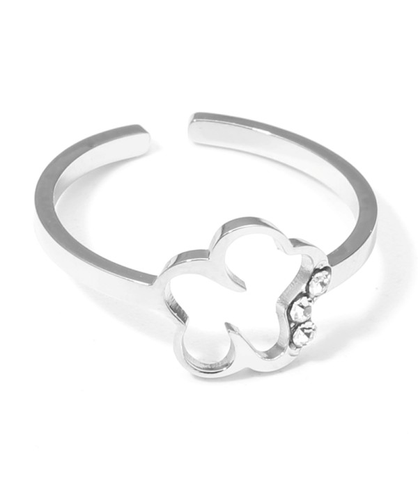 Anillo plateado con flor y detalles en circonitas