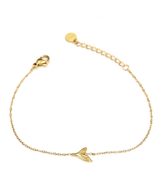 Pulsera fina dorada con colgante de cola de pez