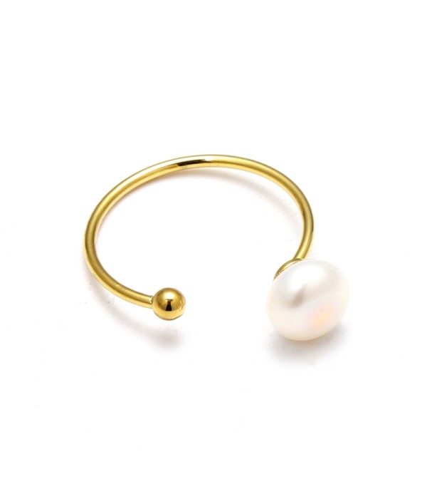 Anillo abierto dorado con perla natural