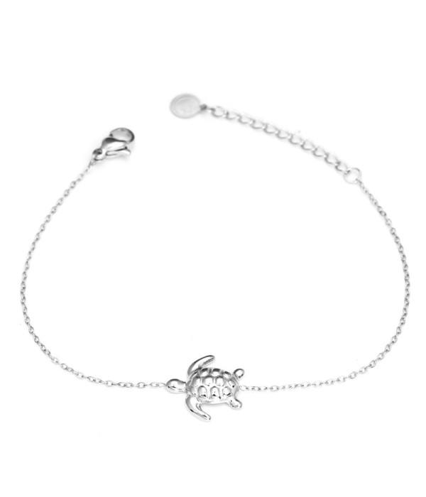 Pulsera fina plateada con colgante de tortuga