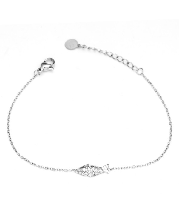 Pulsera fina plateada con colgante de pescado
