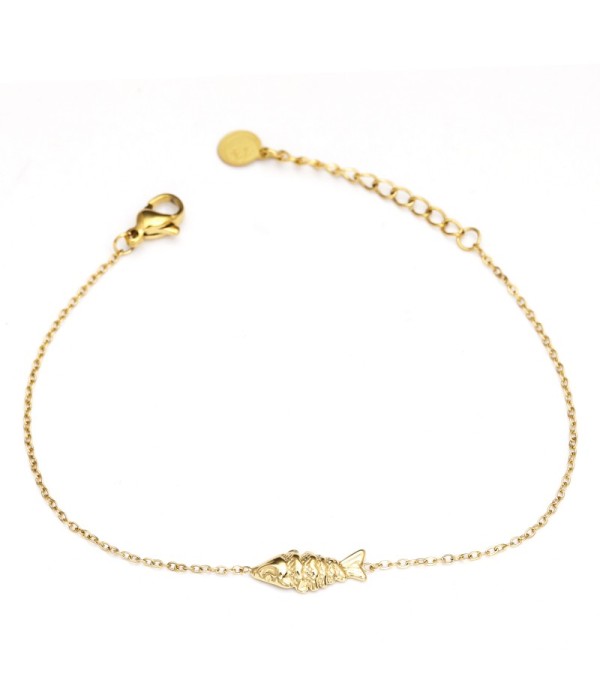 Pulsera fina dorado con colgante de pescado