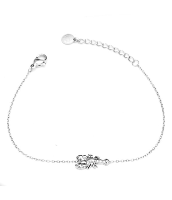 Pulsera fina plateada con colgante de langosta