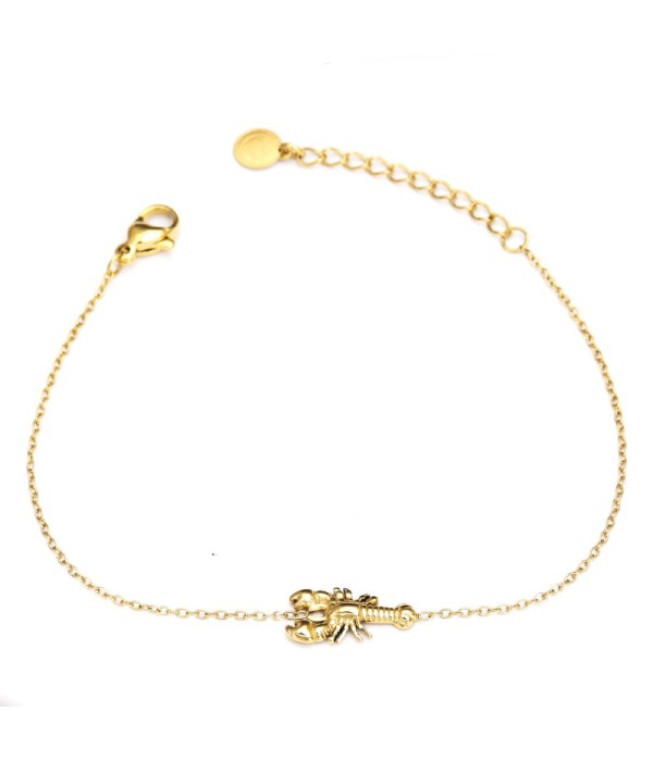 Pulsera fina dorada con colgante de langosta