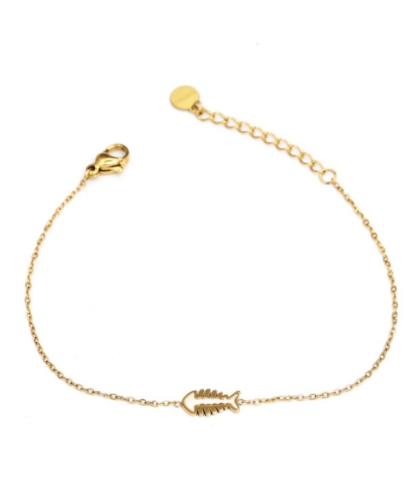 Pulsera dorada con espina de pescado con nácar