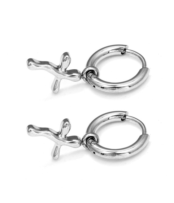 Pendientes de aro plateados con colgantes de cruz