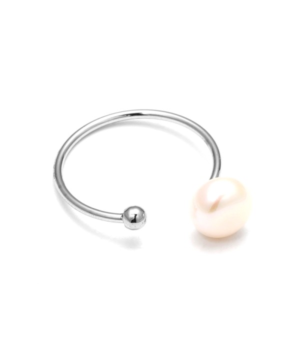 Anillo abierto plateado con perla natural