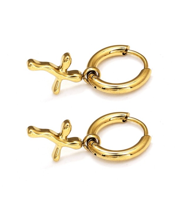 Pendientes de aro dorados con colgantes de cruz