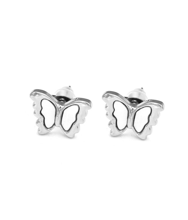 Pendientes plateados de mariposa con nácar
