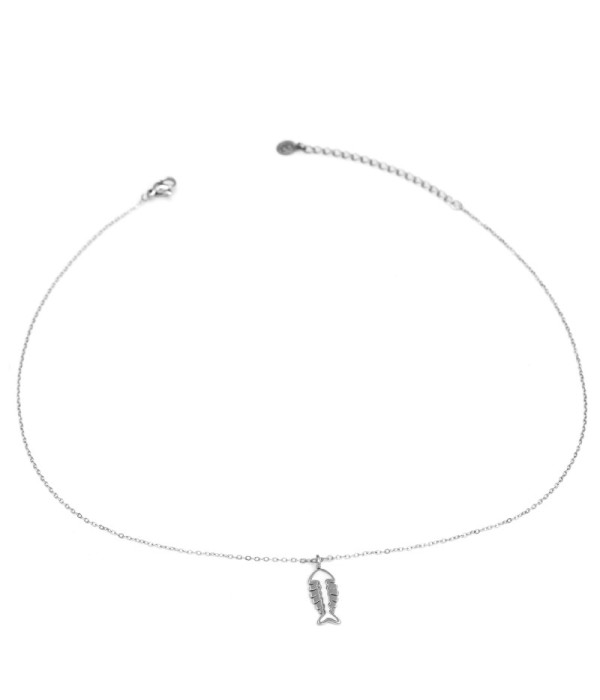 Collar plateado de espina de pescado con nácar