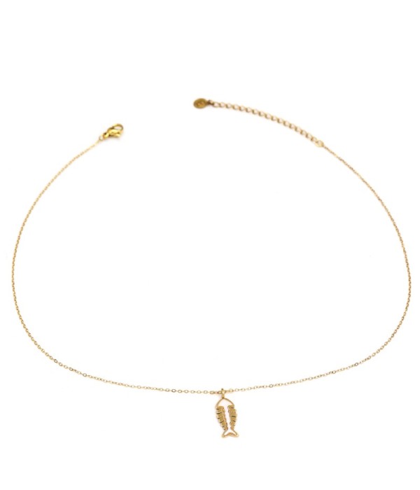 Collar dorado de espina de pescado con nácar