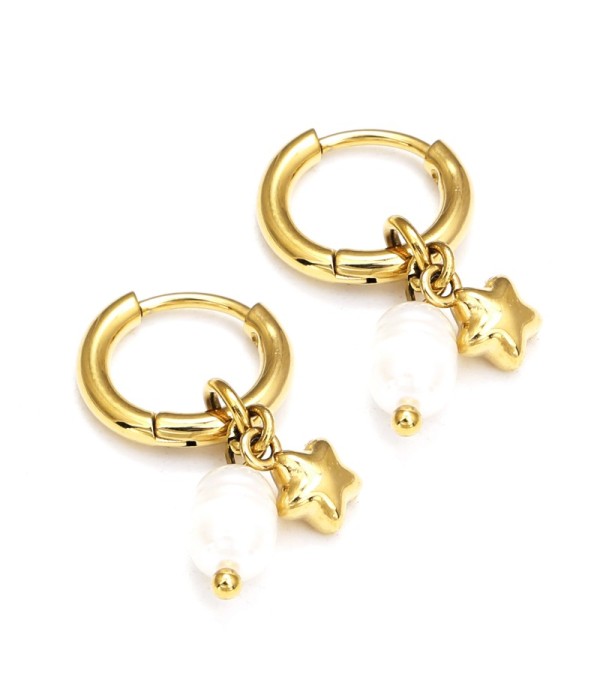 Pendientes dorados con perla y estrella