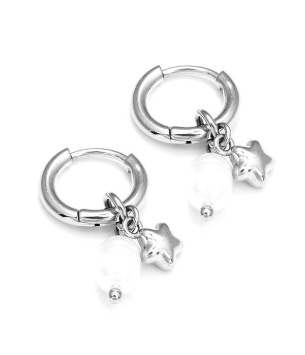 Pendientes plateados con perla y estrella