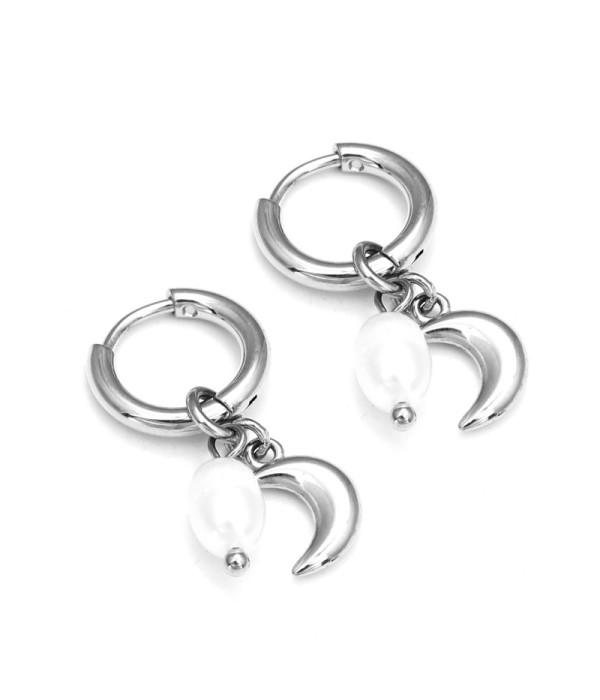 Pendientes plateados con perla y luna