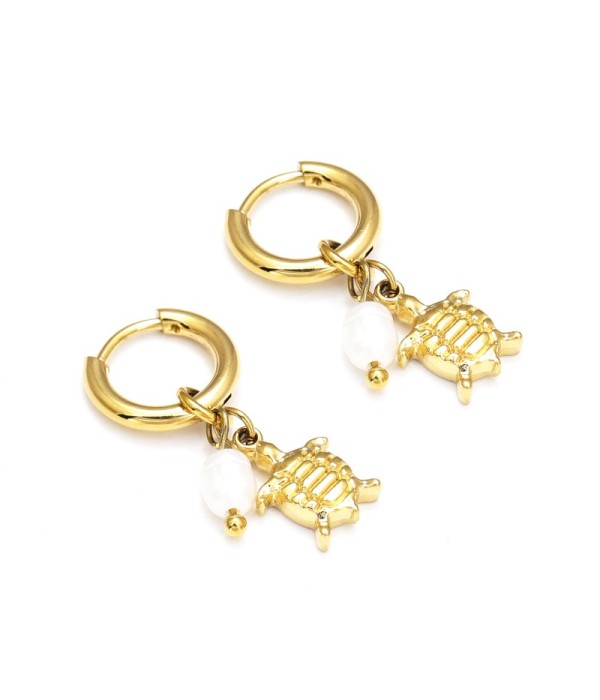 Pendientes dorados con perla y tortuga