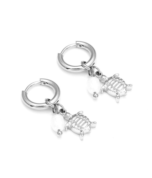 Pendientes plateados con perla y tortuga