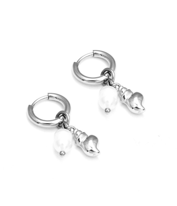 Pendientes plateados con perla y caracola