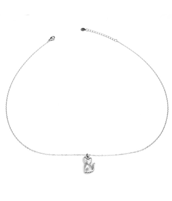 Collar plateado con colgante de gato