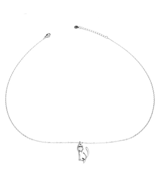 Collar plateado con colgante de gato