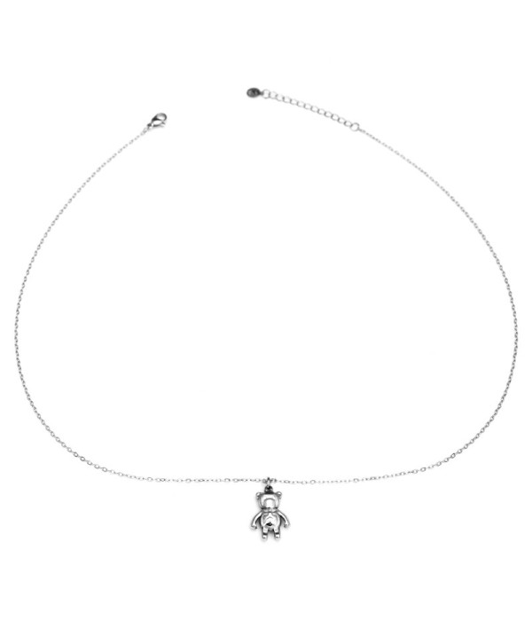 Collar plateado con colgante de oso