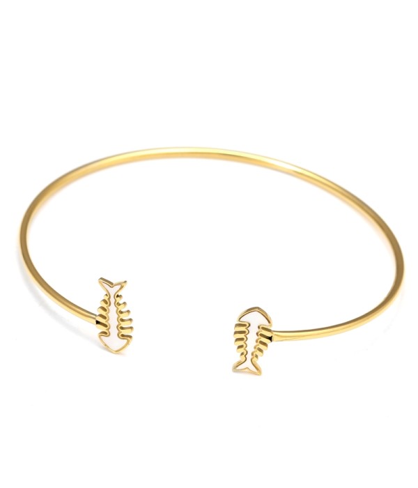 Pulsera rígida dorada con pez de nácar