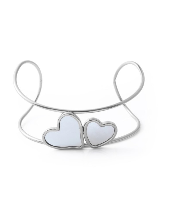 Brazalete de doble corazón con nácar