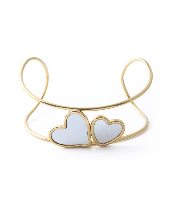 Brazalete de doble corazón con nácar