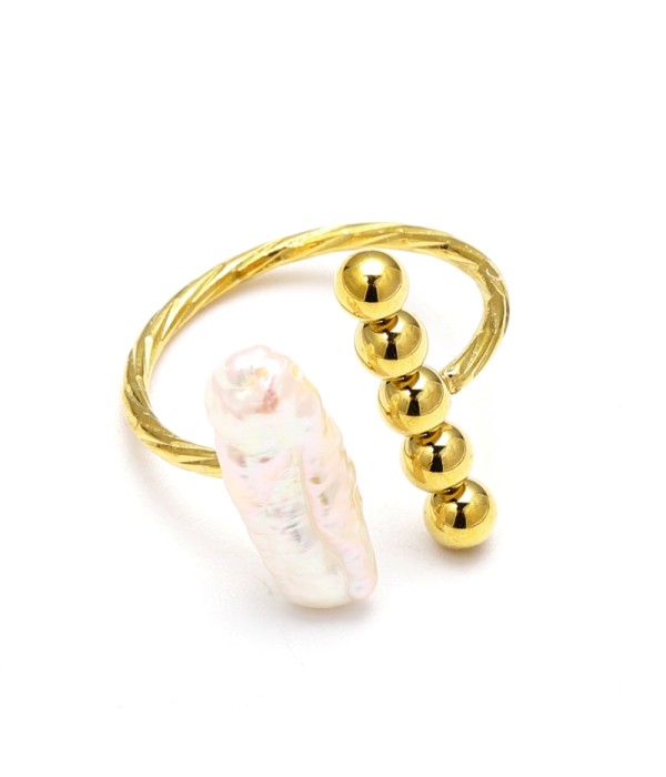 Anillo abierto dorado con perla natural
