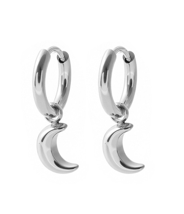 Pendientes de aro plateados con colgantes de luna