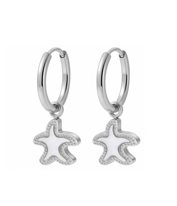 Pendientes de aro plateados con colgantes de estrella de...