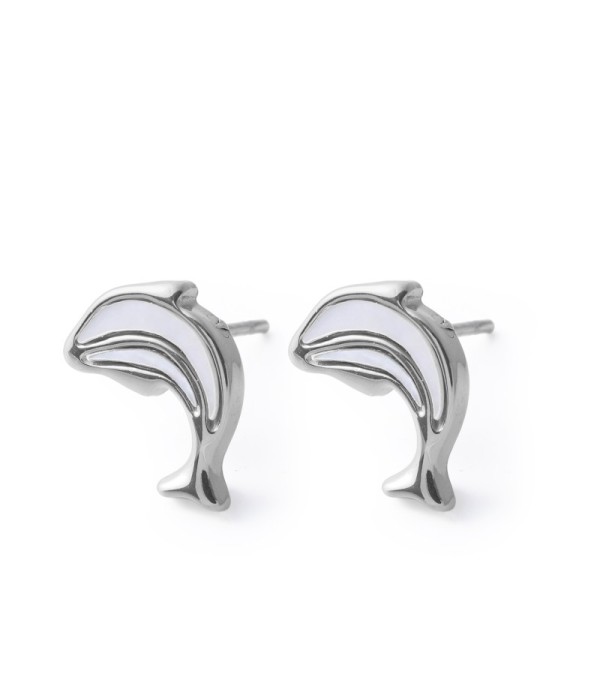 Pendientes plateados de delfín con nácar