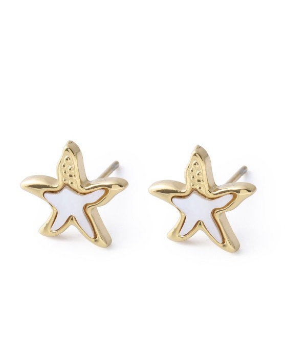 Pendientes dorados de estrella de mar con nácar